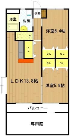 サンローズ(2LDK/1階)の間取り写真
