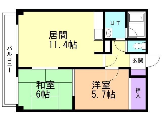 MOFF WAKAKUSA(2LDK/2階)の間取り写真