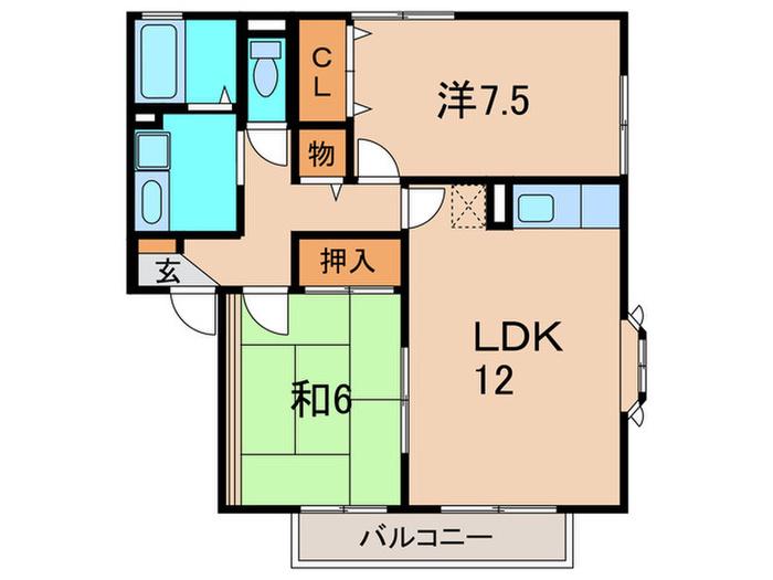 ガーデンスクエア伊丹B棟(2LDK/2階)の間取り写真