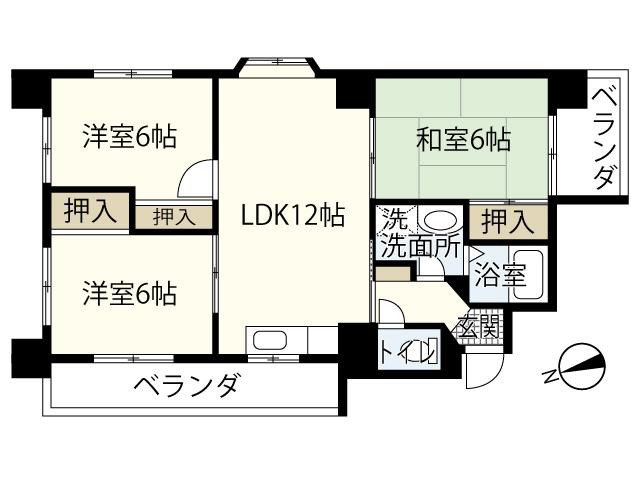 せせら壱番館(3LDK/4階)の間取り写真