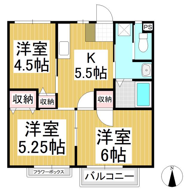 ヴァルトガイスト(3DK/2階)の間取り写真