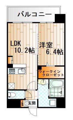 グランヒルズ三萩野(1LDK/4階)の間取り写真
