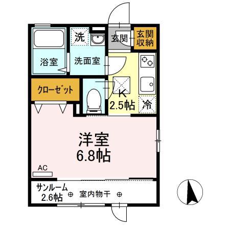 ベルティックII(1K/1階)の間取り写真