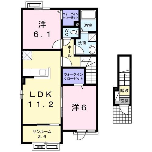 ヴィントプラッツII(2LDK/2階)の間取り写真
