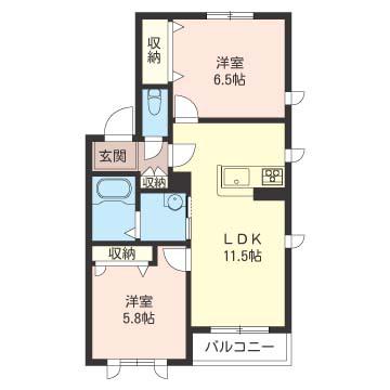 グランドステージA棟(2LDK/2階)の間取り写真