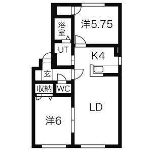ドルウィングNII(2LDK/1階)の間取り写真