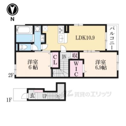 グレイス木津川 Ⅰ(2LDK/2階)の間取り写真