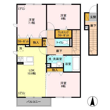 ペイサージュ B(3LDK/2階)の間取り写真