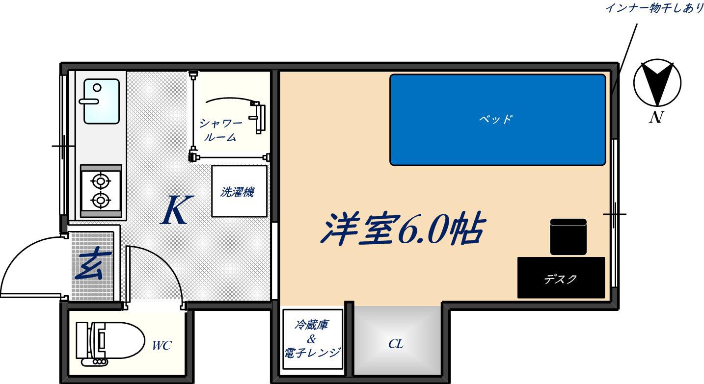 LACHANCE瓢箪山ANNEX(1K/2階)の間取り写真