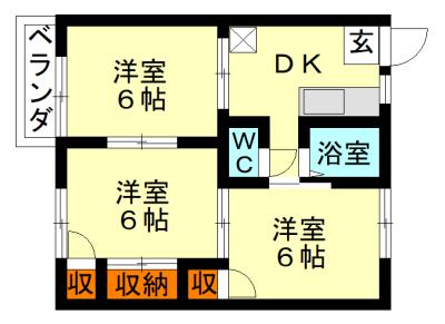 磯ハイツB(3DK/1階)の間取り写真