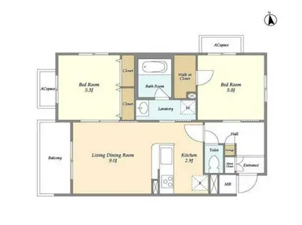 ユニコーンバリー等々力(2LDK/2階)の間取り写真