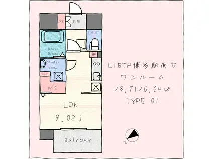 LIBTH博多駅南V(ワンルーム/9階)の間取り写真