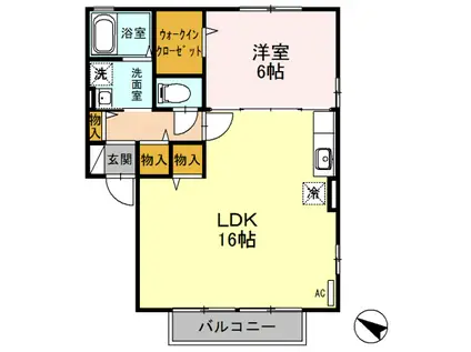 ドエル福島(1LDK/2階)の間取り写真