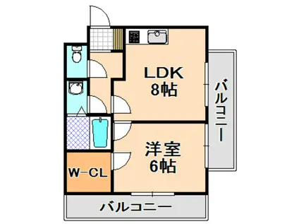 コンフィメゾン中山寺(1LDK/2階)の間取り写真