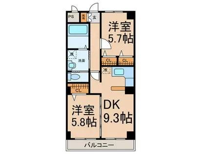クレセール松岡Ⅱ(2DK/2階)の間取り写真
