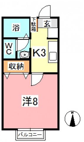 セジュールα(1K/1階)の間取り写真
