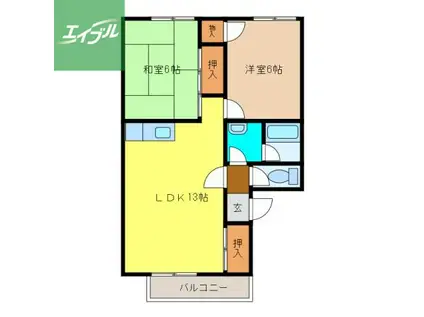 サンライズ中島C・D棟(2LDK/2階)の間取り写真