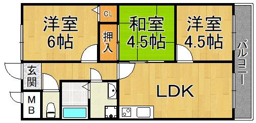 ドエル仁川(3LDK/2階)の間取り写真