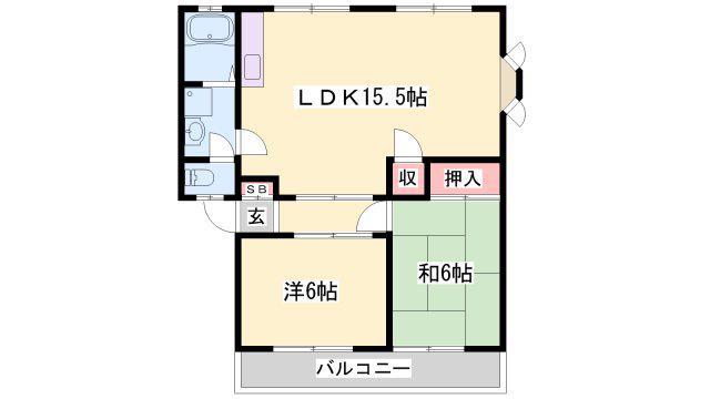 ブルーウィング(2LDK/2階)の間取り写真