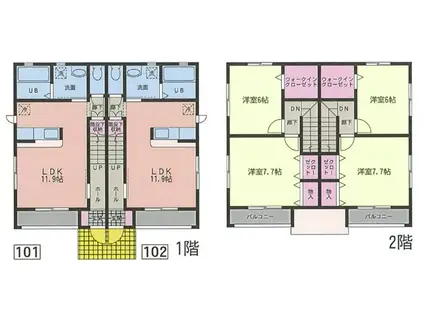 ル・エクレールB棟(2LDK/1階)の間取り写真