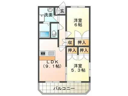 サンフラワーII(2LDK/1階)の間取り写真