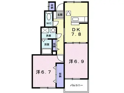 フロイライン アミィA(2DK/1階)の間取り写真