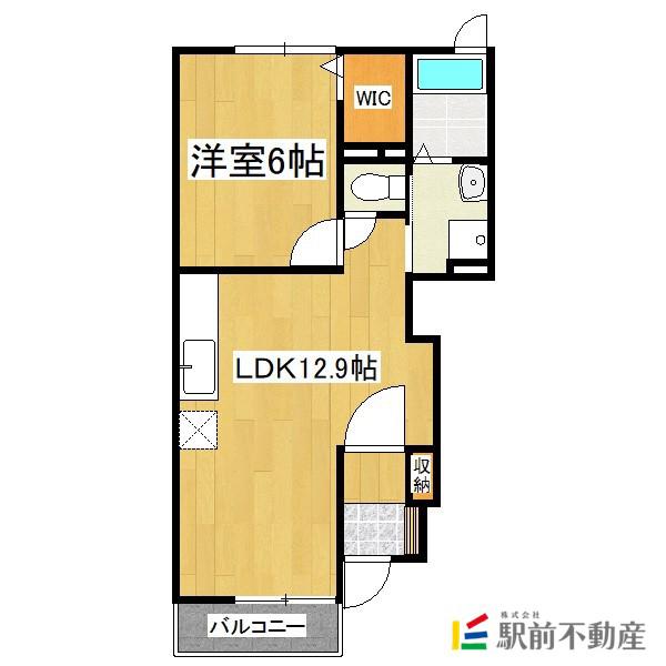 グランフィールド甘木A棟(1LDK/1階)の間取り写真