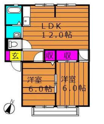 ヴュー葦高(2LDK/1階)の間取り写真