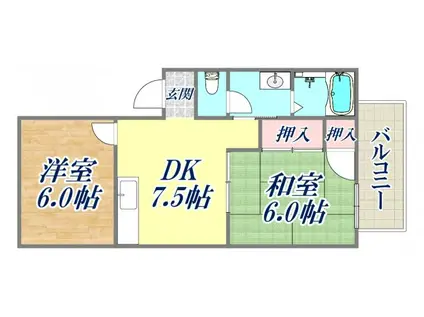 クリスタル武庫川(2DK/1階)の間取り写真