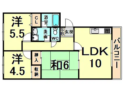 シャトーロード(3LDK/2階)の間取り写真
