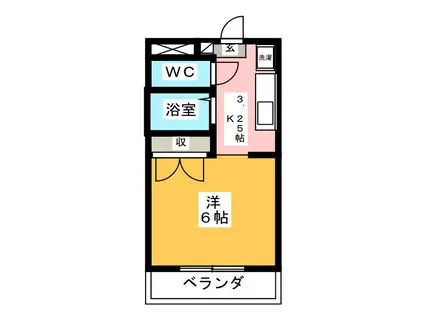 ガーデンヒルズ春日(1K/2階)の間取り写真