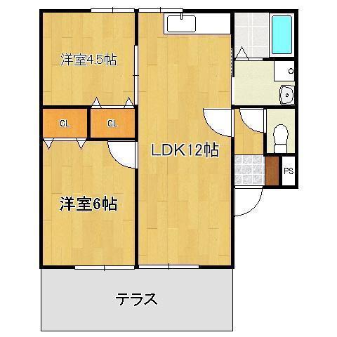 インビレッジ水巻(2LDK/1階)の間取り写真