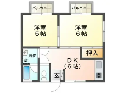 グリーンモール大和(2DK/1階)の間取り写真