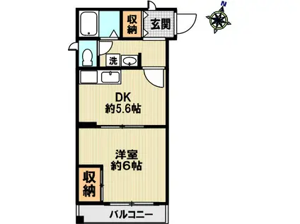 ライベス御影(1DK/2階)の間取り写真