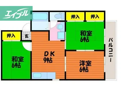 シャンポールながせA(3DK/1階)の間取り写真