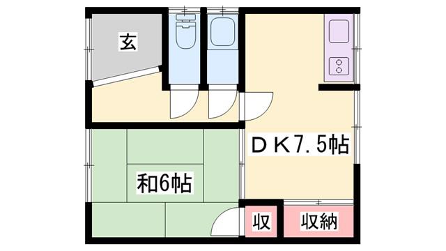 ＪＲ山陽本線 英賀保駅 徒歩11分 1階建 築72年(1DK/1階)の間取り写真