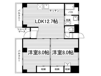 オギノ25ビル(2LDK/1階)の間取り写真