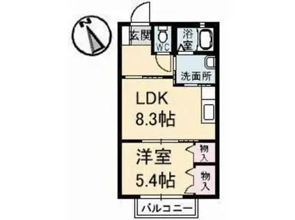 サン・リバー弐番館(1LDK/2階)の間取り写真