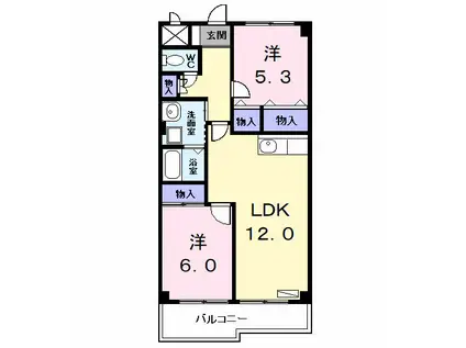 エスポワール萱津(2LDK/2階)の間取り写真