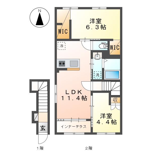 プレタージュ(2LDK/1階)の間取り写真