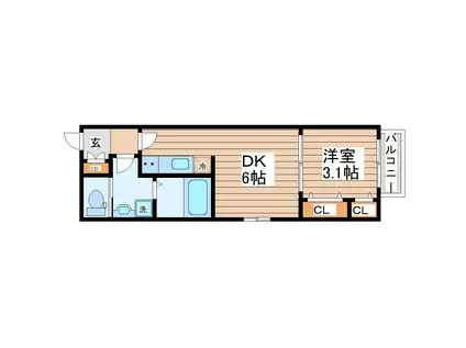 ルミナ旭ヶ丘(1DK/1階)の間取り写真