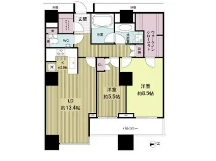高輪ザ・レジデンスタワー棟(2LDK/27階)の間取り写真