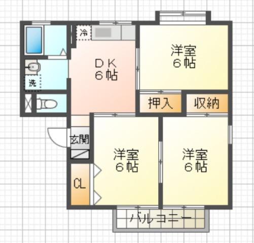 イーストニュータウンA(3DK/1階)の間取り写真