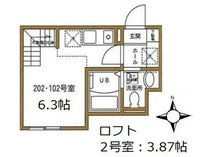 ハーミットクラブハウス川崎大師(ワンルーム/2階)の間取り写真