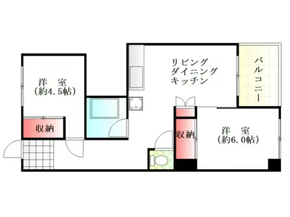 龍王ハイツ(2LDK/6階)の間取り写真