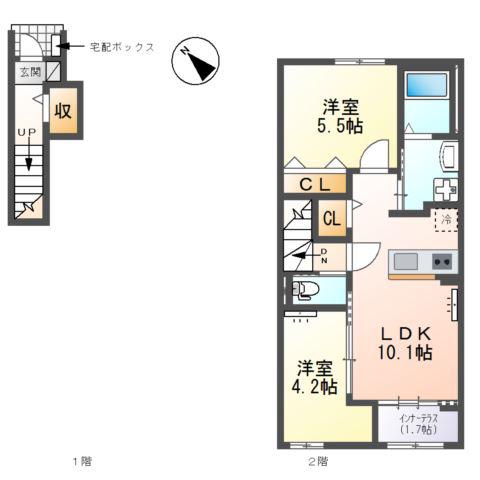 七宝町桂アパート(2LDK/2階)の間取り写真