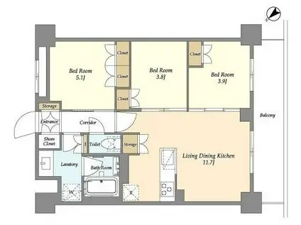 グランカーサ瑞江(3LDK/5階)の間取り写真