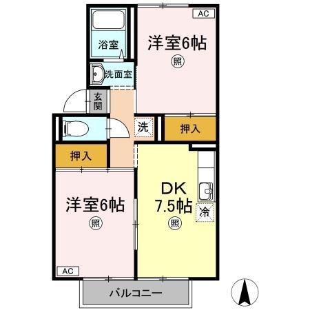 ハートハウスII棟(2DK/2階)の間取り写真