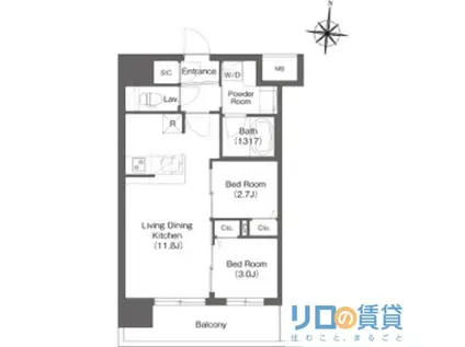 コンフォリア・リヴ新大阪西宮原ソルテラス(2LDK/8階)の間取り写真