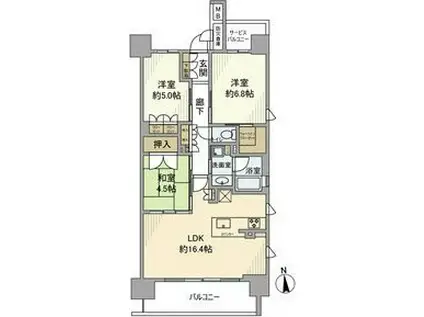 サンクレイドル阿倍野阪南町(3LDK/6階)の間取り写真